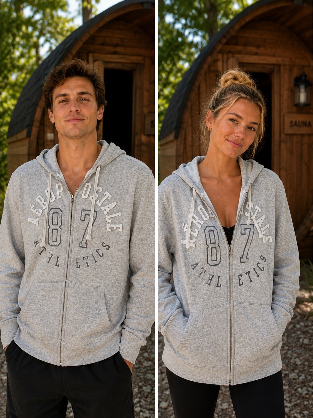 Aeropostale Light Gray Zip-Up Hoodie Size Large